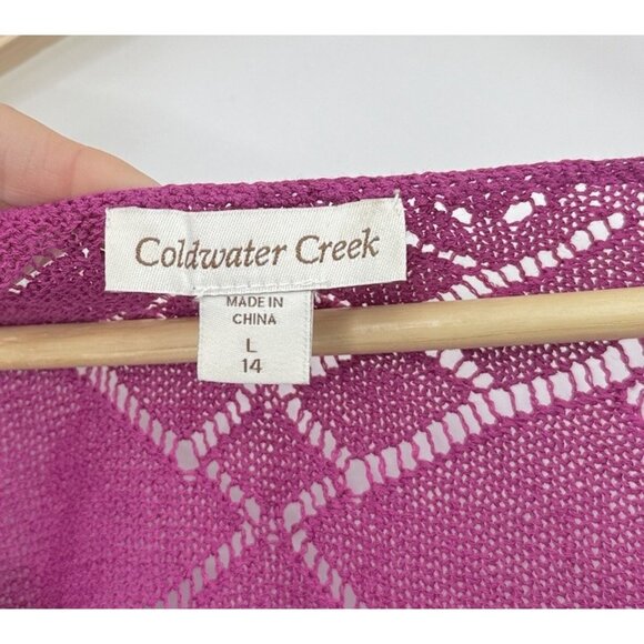 Coldwater Creek Magenta Open Knit Linen Nylon Blend Sweater Sz L 14 Beach Boho - Picture 4 of 10